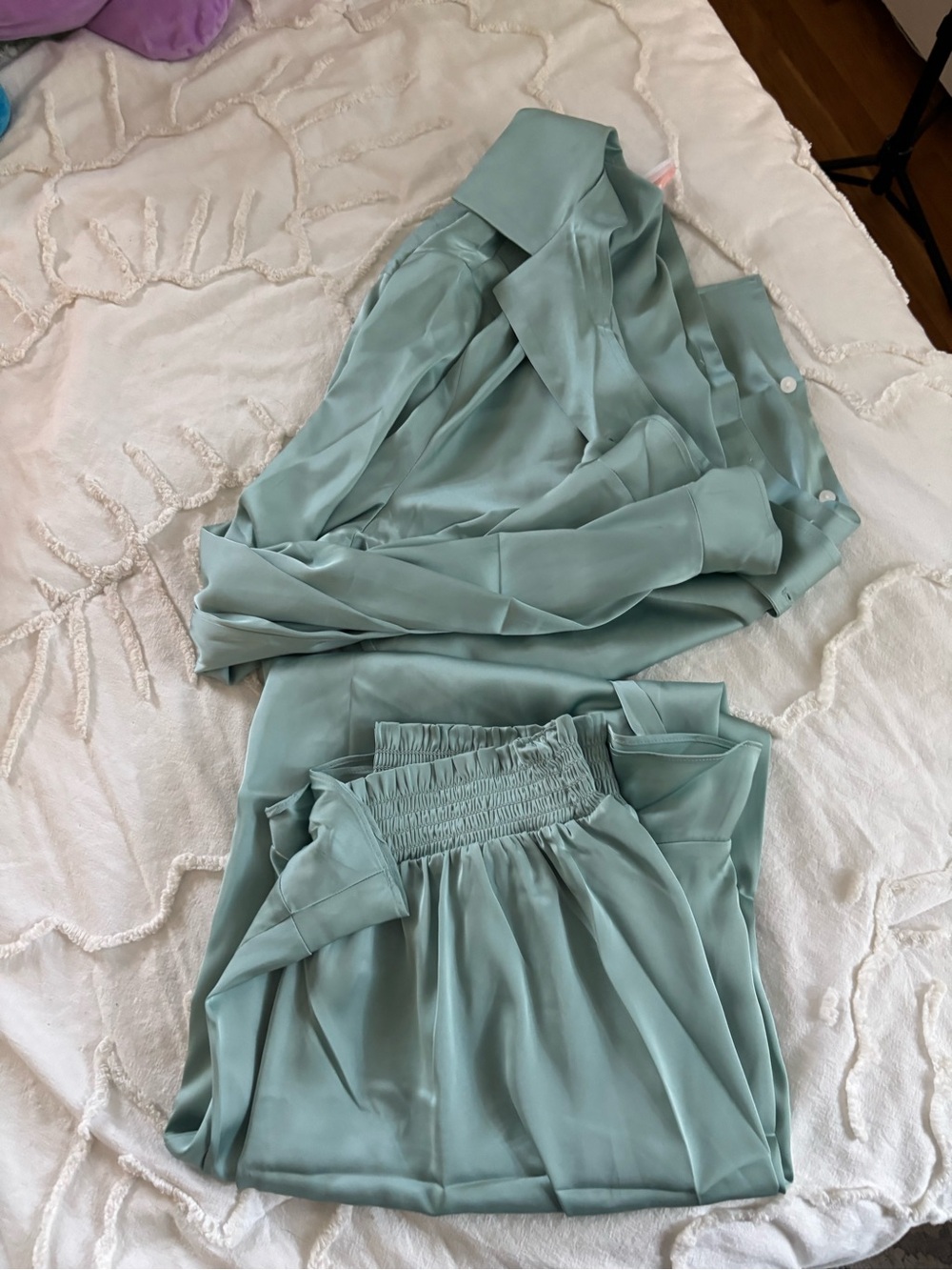 Birdy Grey Seafoam Green Pajama Set with Smocked Waist